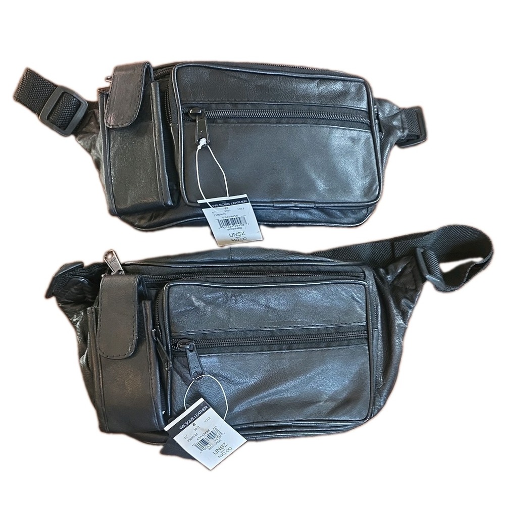 NWT Wilsons Leather Fanny Pack Vintage Black Waist Bag Multi Pocket Pouch